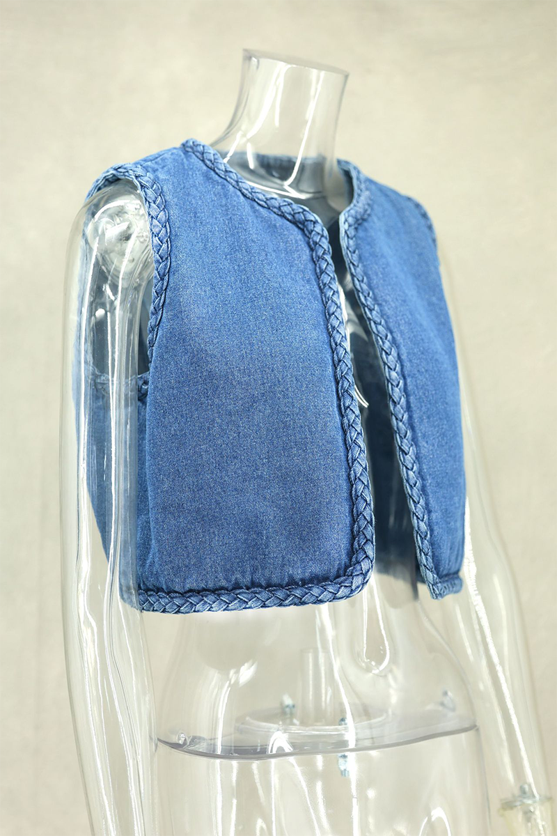 Chalecos casuales de cuello redondo con tejido de color sólido