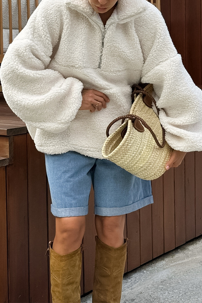 Sudadera informal con cuello vuelto, cremallera y bolsillo para uso diario