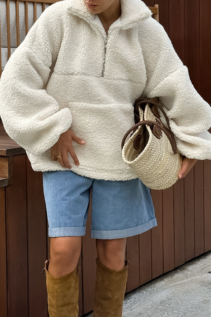 Sudadera informal con cuello vuelto, cremallera y bolsillo para uso diario