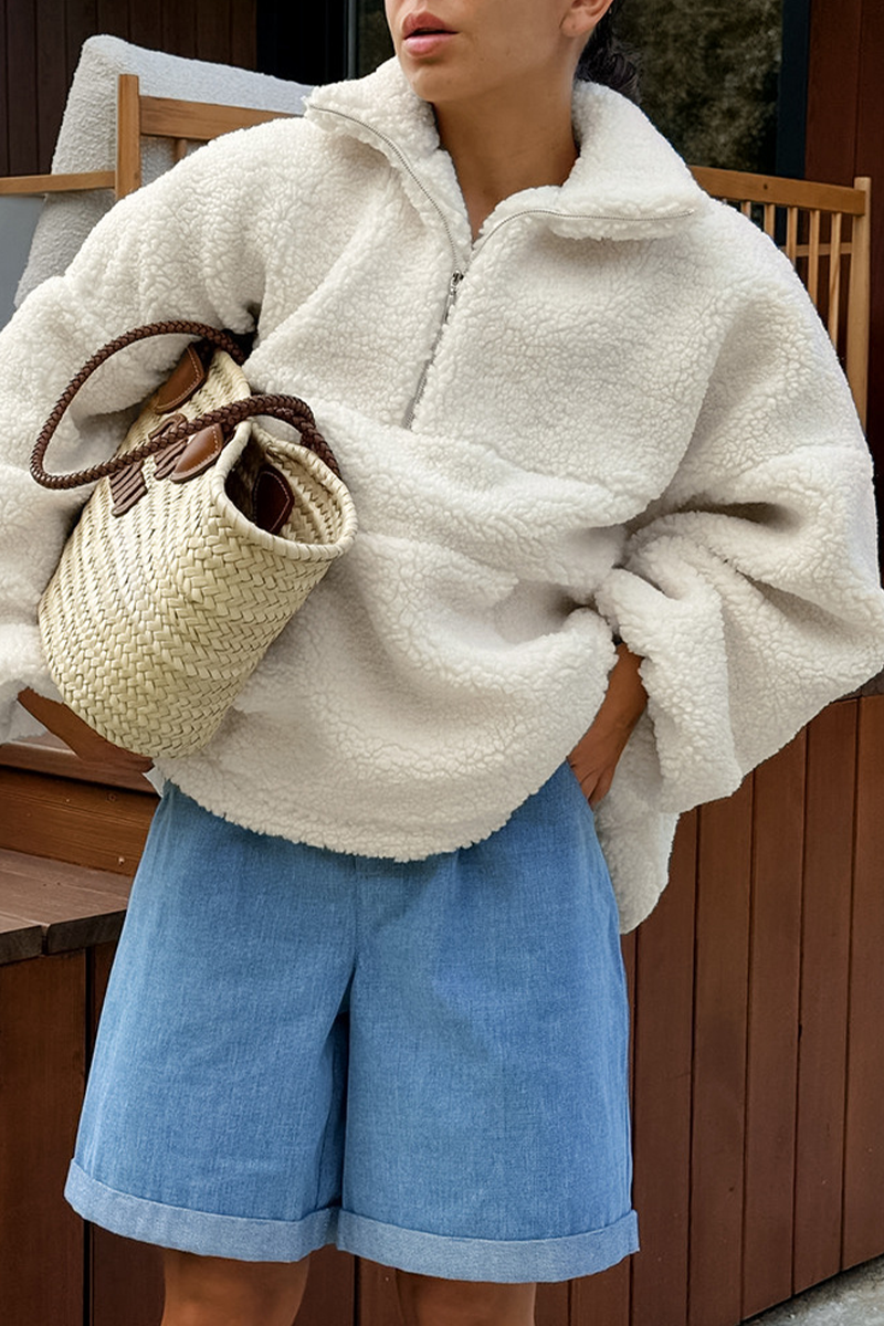 Sudadera informal con cuello vuelto, cremallera y bolsillo para uso diario