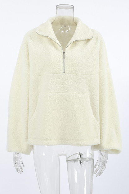 Sudadera informal con cuello vuelto, cremallera y bolsillo para uso diario