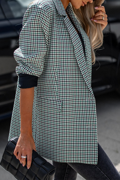 Prenda exterior informal con botones a cuadros y cuello vuelto en contraste (3 colores)