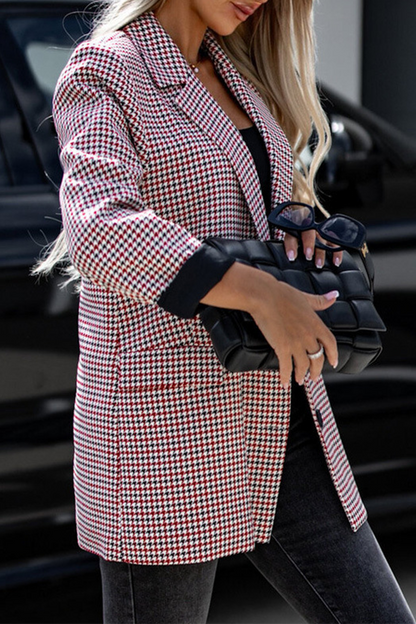 Prenda exterior informal con botones a cuadros y cuello vuelto en contraste (3 colores)