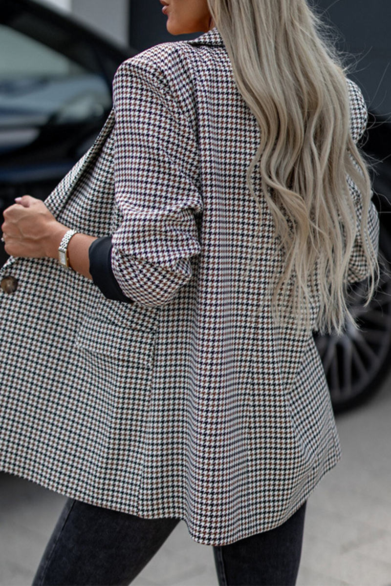 Prenda exterior informal con botones a cuadros y cuello vuelto en contraste (3 colores)