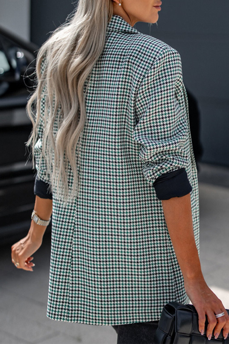 Prenda exterior informal con botones a cuadros y cuello vuelto en contraste (3 colores)