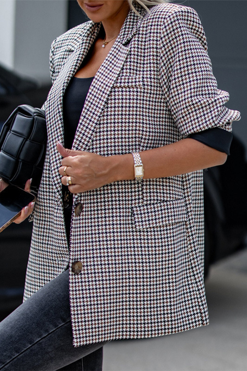 Prenda exterior informal con botones a cuadros y cuello vuelto en contraste (3 colores)