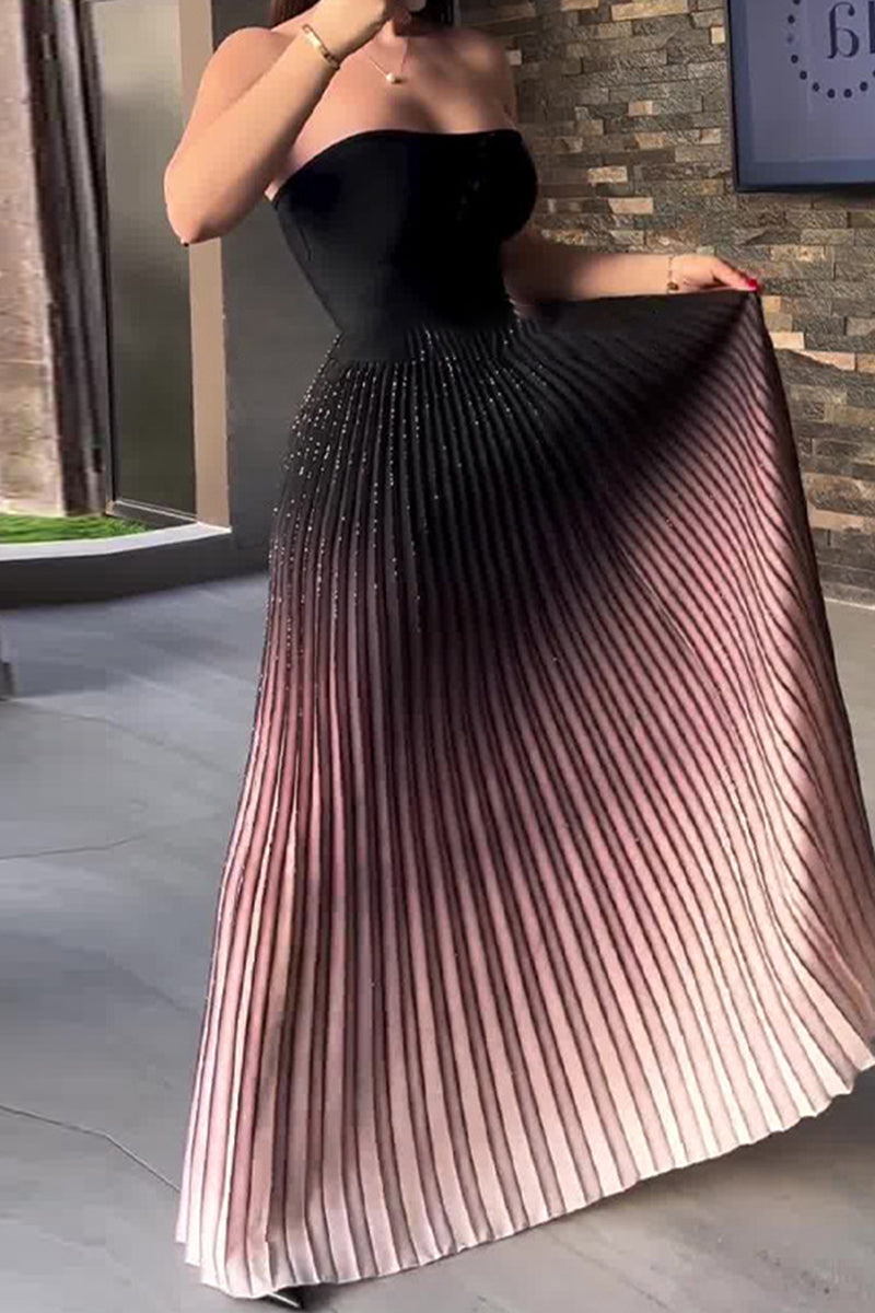 Vestidos sexis sin tirantes con contraste plisado y degradado de color