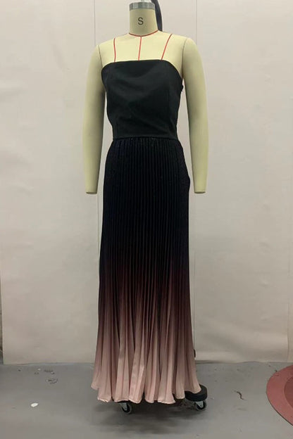 Vestidos sexis sin tirantes con contraste plisado y degradado de color