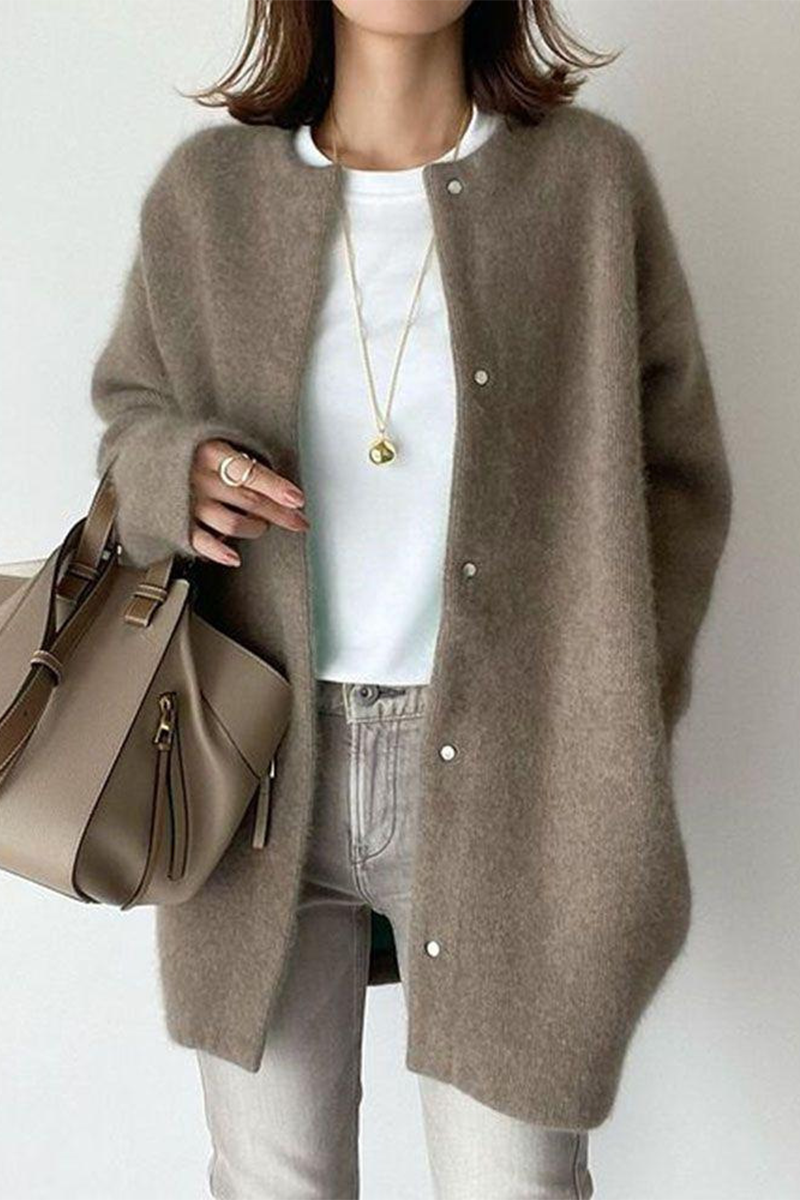 Prenda exterior informal de cuello redondo grueso (estilo fieltro de lana) (9 colores)