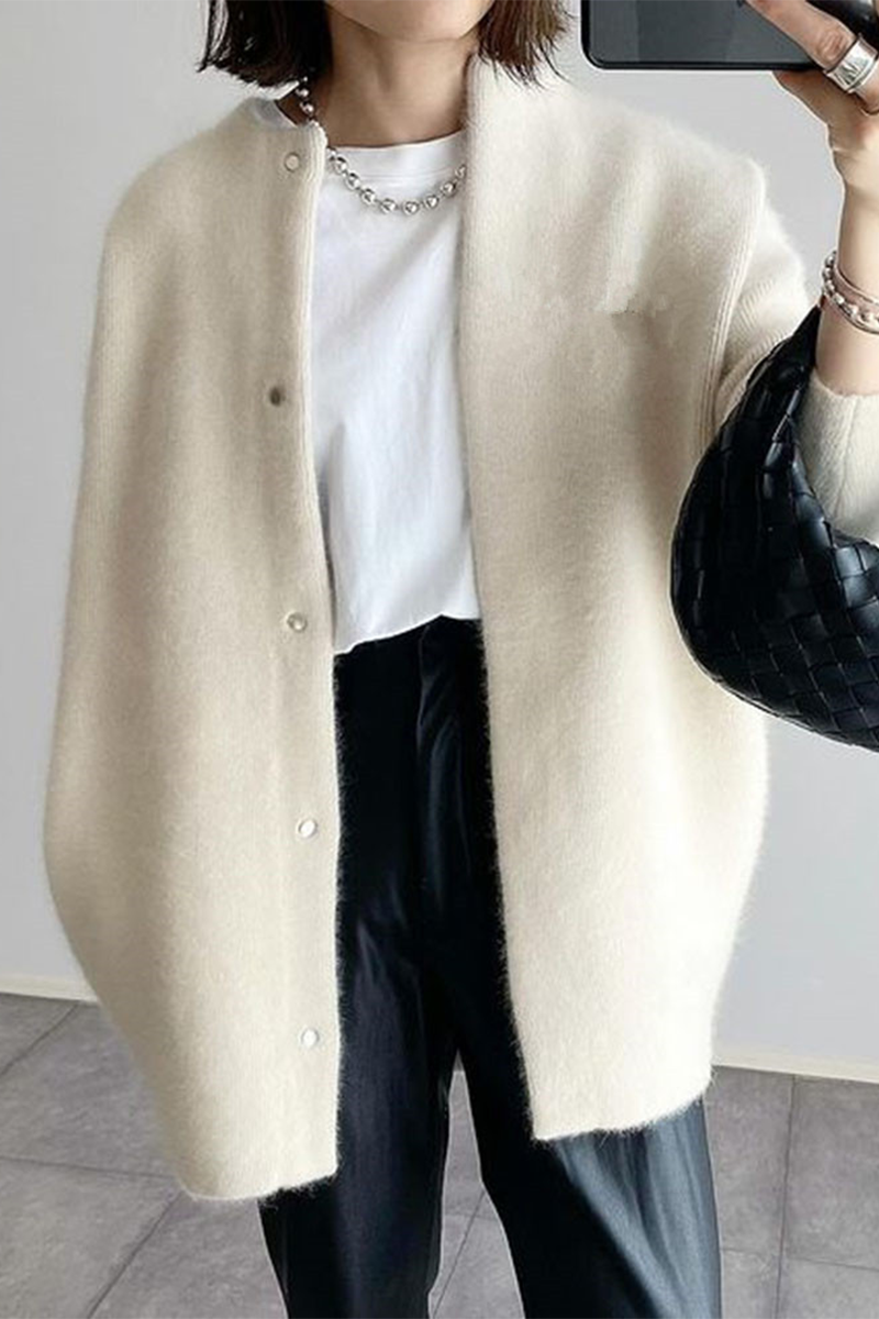 Prenda exterior informal de cuello redondo grueso (estilo fieltro de lana) (9 colores)