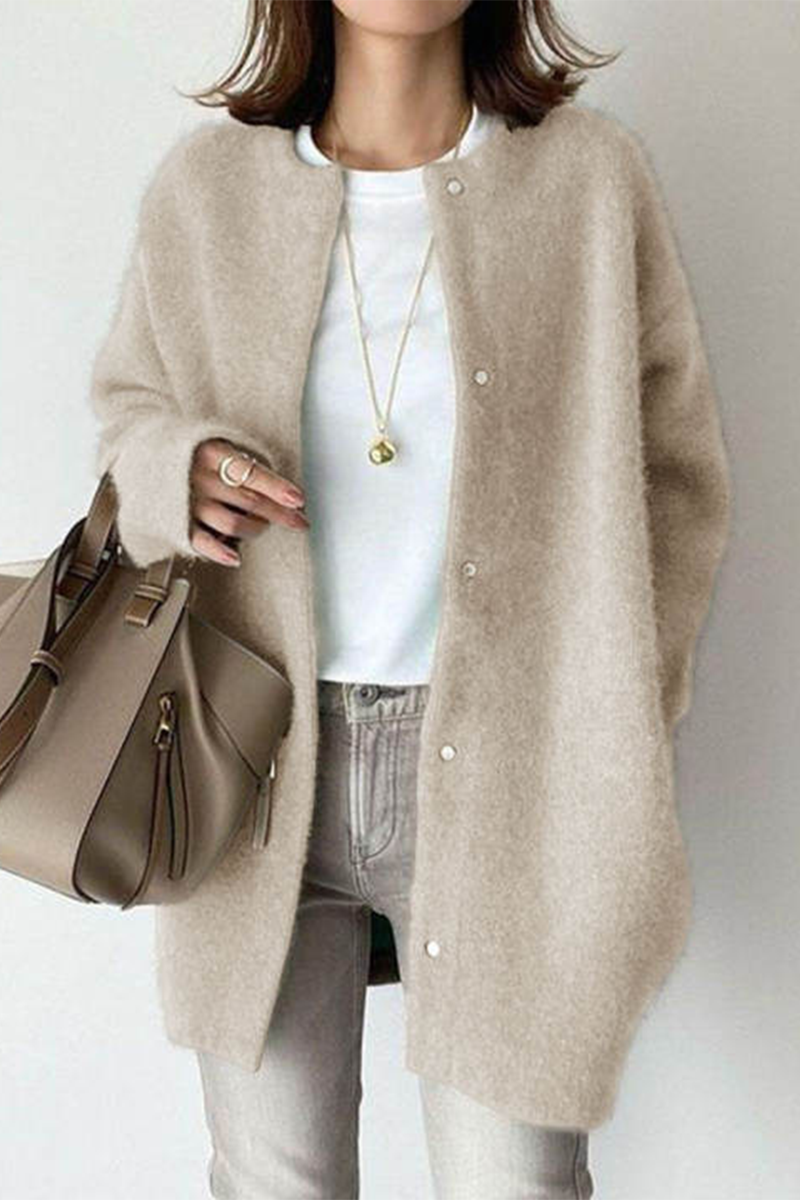 Prenda exterior informal de cuello redondo grueso (estilo fieltro de lana) (9 colores)