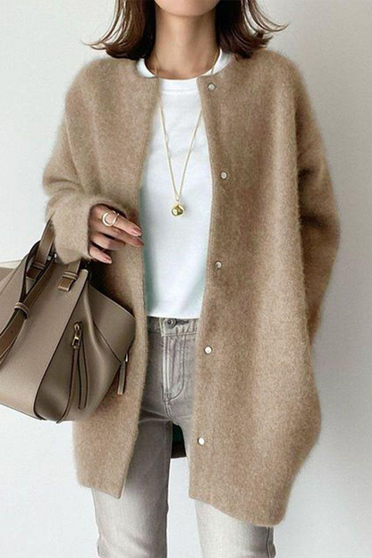 Prenda exterior informal de cuello redondo grueso (estilo fieltro de lana) (9 colores)