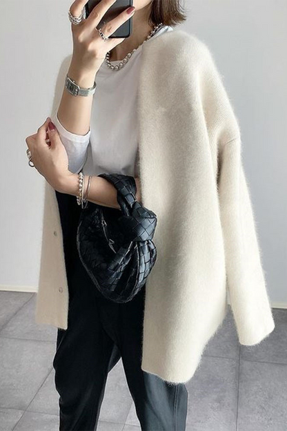 Prenda exterior informal de cuello redondo grueso (estilo fieltro de lana) (9 colores)