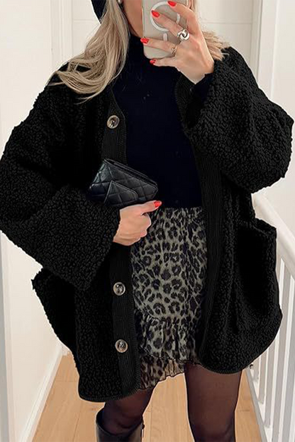 Prendas de abrigo informales con cuello redondo y bolsillos en contraste (6 colores)