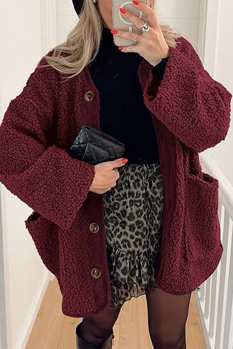 Prendas de abrigo informales con cuello redondo y bolsillos en contraste (6 colores)