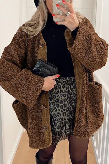 Prendas de abrigo informales con cuello redondo y bolsillos en contraste (6 colores)