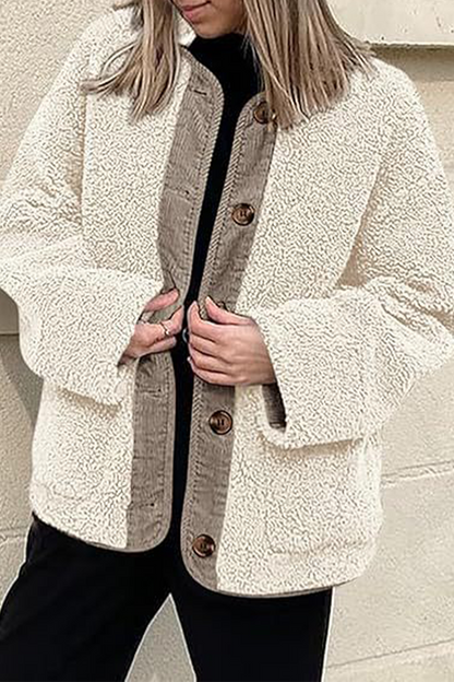 Prendas de abrigo informales con cuello redondo y bolsillos en contraste (6 colores)