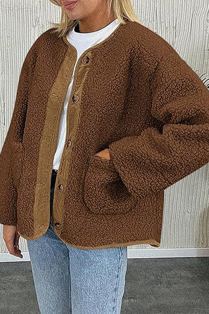 Prendas de abrigo informales con cuello redondo y bolsillos en contraste (6 colores)