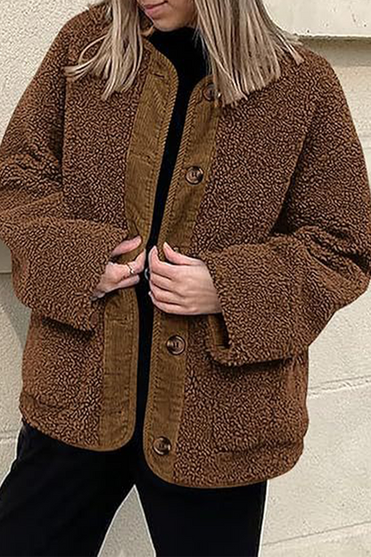 Prendas de abrigo informales con cuello redondo y bolsillos en contraste (6 colores)