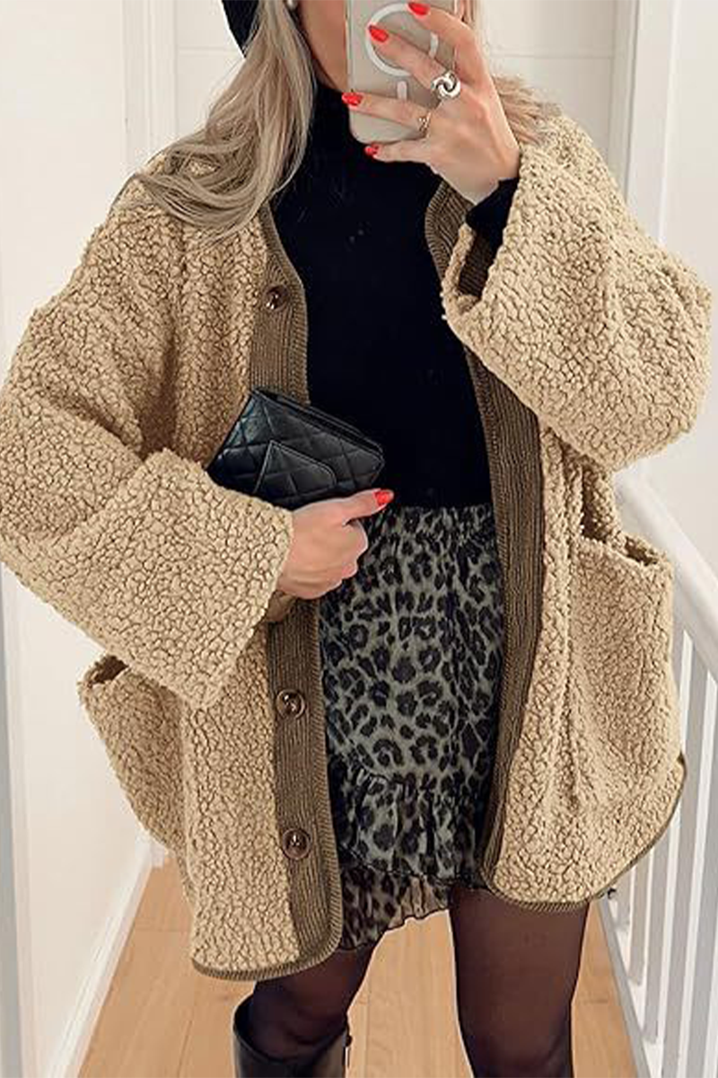 Prendas de abrigo informales con cuello redondo y bolsillos en contraste (6 colores)