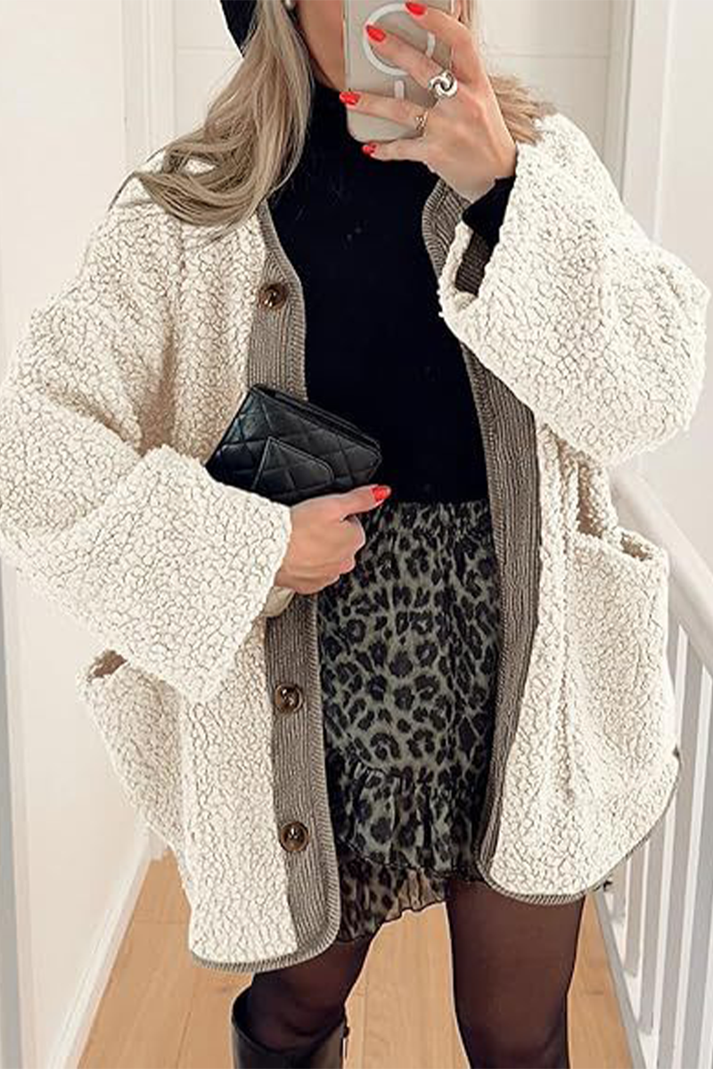 Prendas de abrigo informales con cuello redondo y bolsillos en contraste (6 colores)