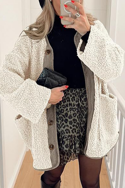 Prendas de abrigo informales con cuello redondo y bolsillos en contraste (6 colores)