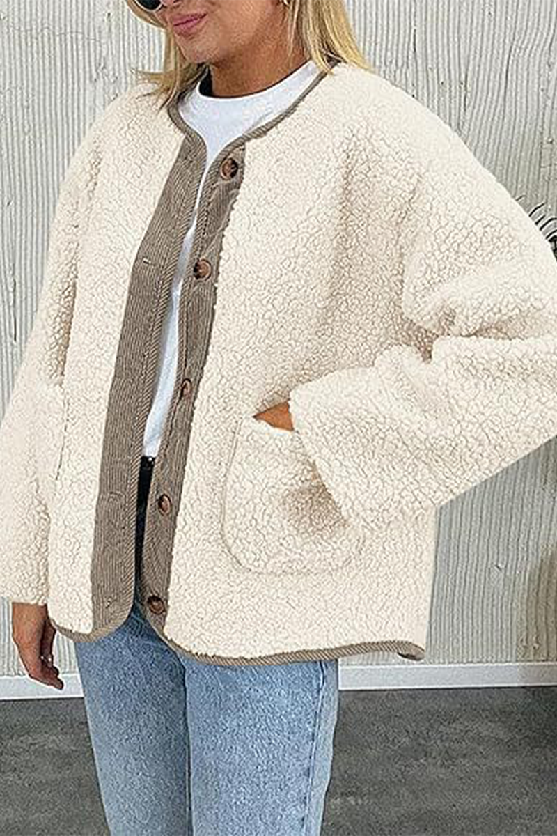 Prendas de abrigo informales con cuello redondo y bolsillos en contraste (6 colores)