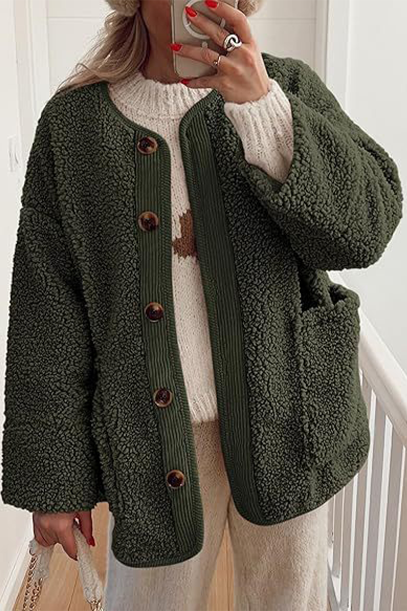 Prendas de abrigo informales con cuello redondo y bolsillos en contraste (6 colores)