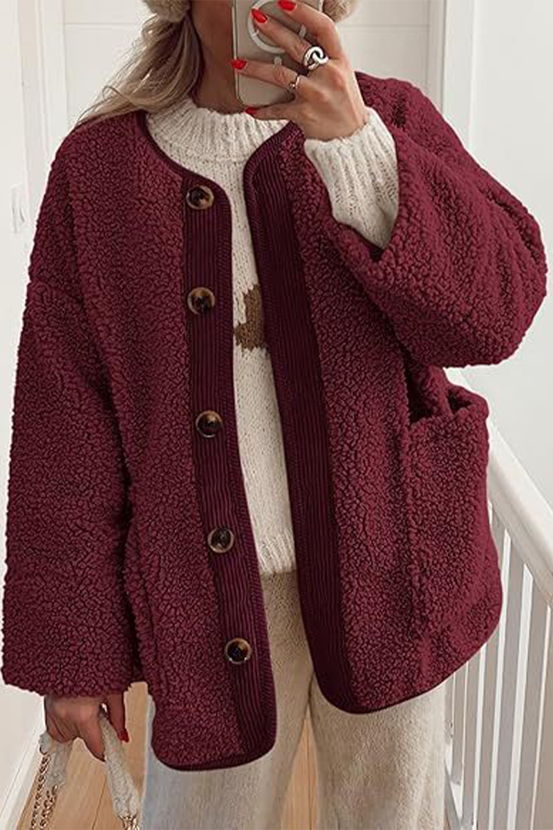 Prendas de abrigo informales con cuello redondo y bolsillos en contraste (6 colores)