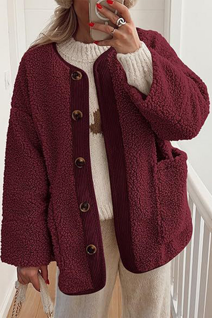 Prendas de abrigo informales con cuello redondo y bolsillos en contraste (6 colores)