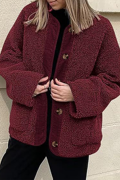 Prendas de abrigo informales con cuello redondo y bolsillos en contraste (6 colores)