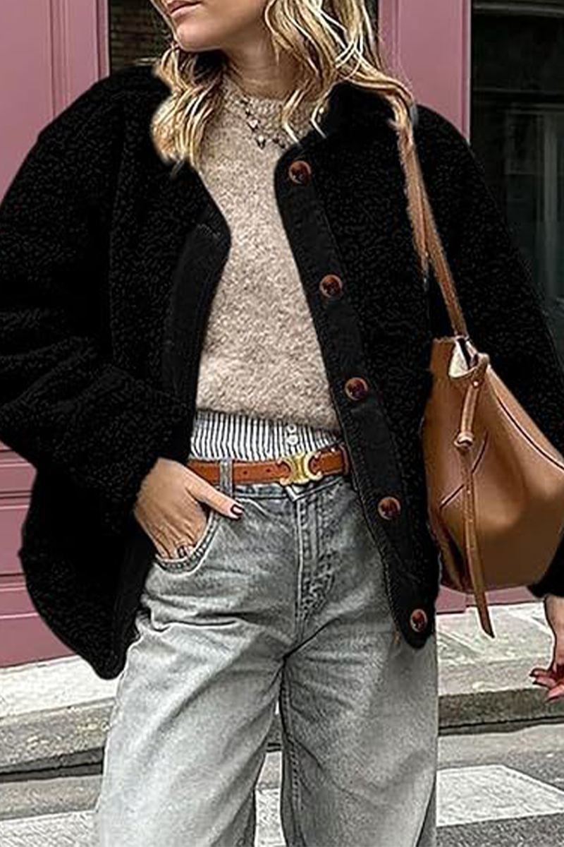 Prendas de abrigo informales con cuello redondo y bolsillos en contraste (6 colores)