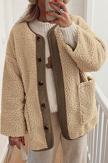 Prendas de abrigo informales con cuello redondo y bolsillos en contraste (6 colores)