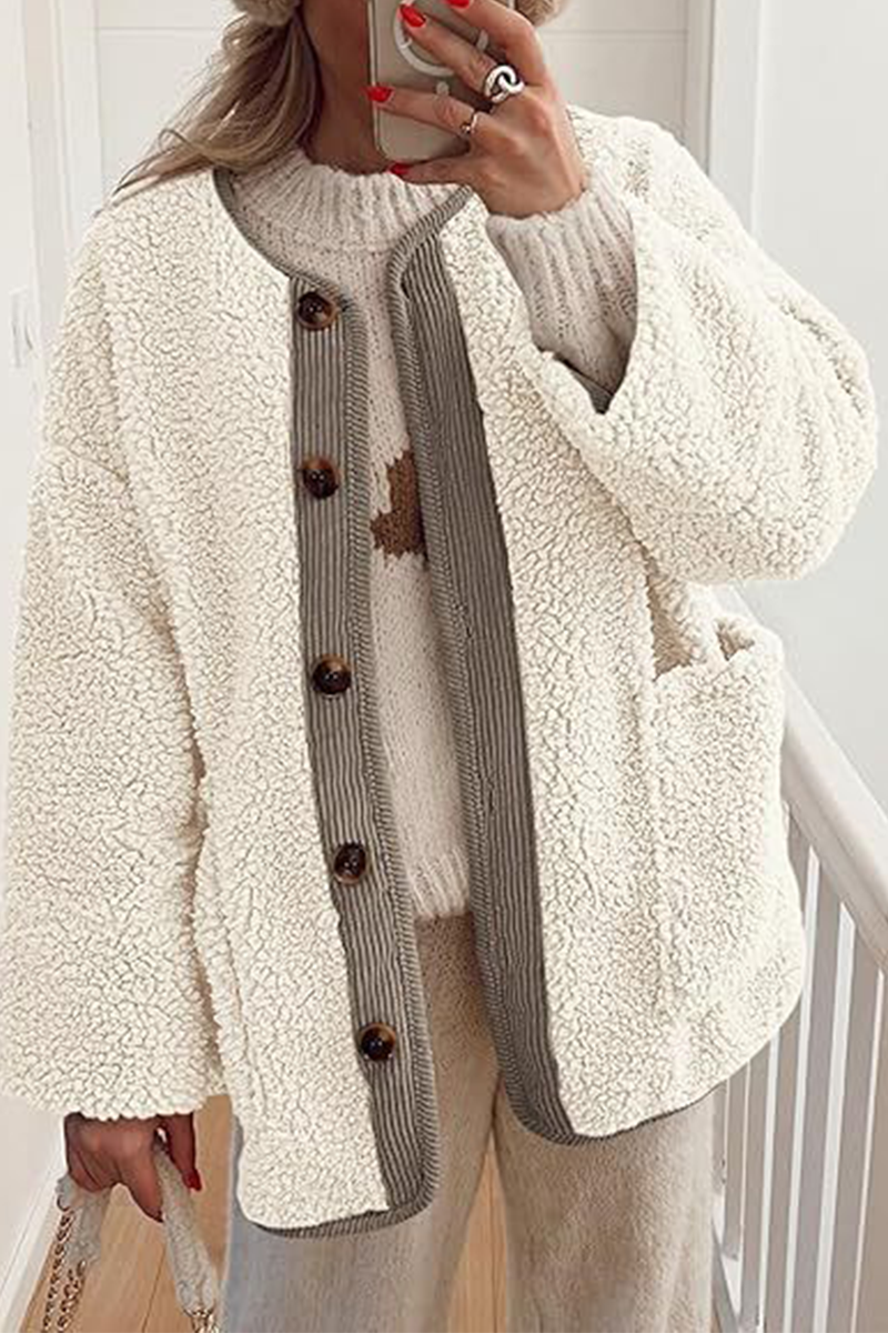 Prendas de abrigo informales con cuello redondo y bolsillos en contraste (6 colores)