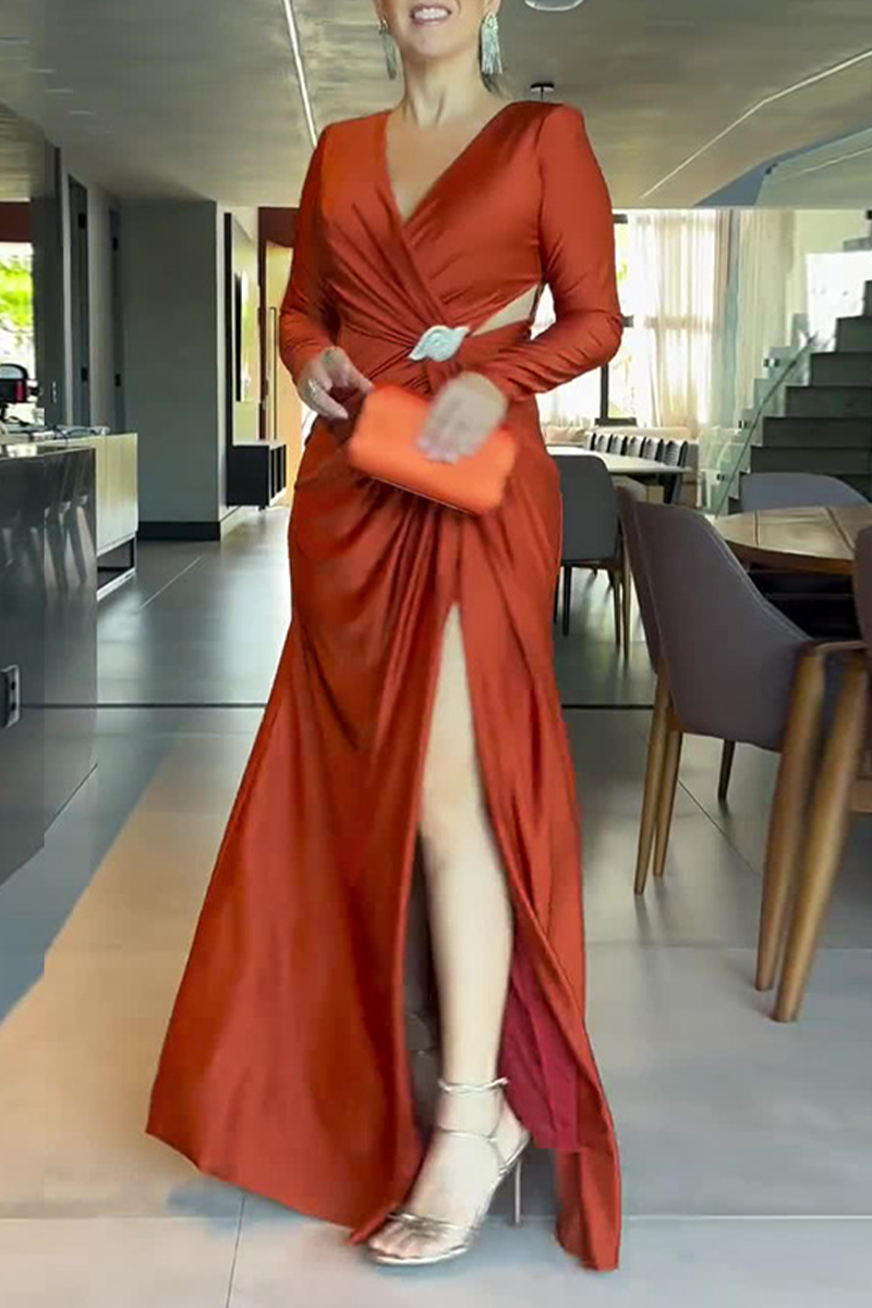 Vestidos de noche elegantes con escote en V fruncido y aberturas caladas (4 colores)