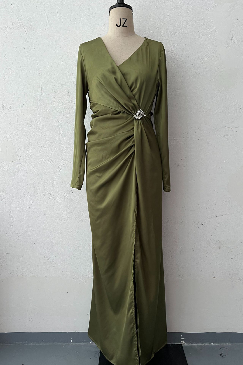 Vestidos de noche elegantes con escote en V fruncido y aberturas caladas (4 colores)