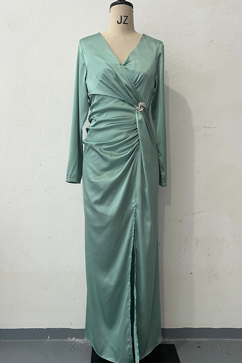 Vestidos de noche elegantes con escote en V fruncido y aberturas caladas (4 colores)