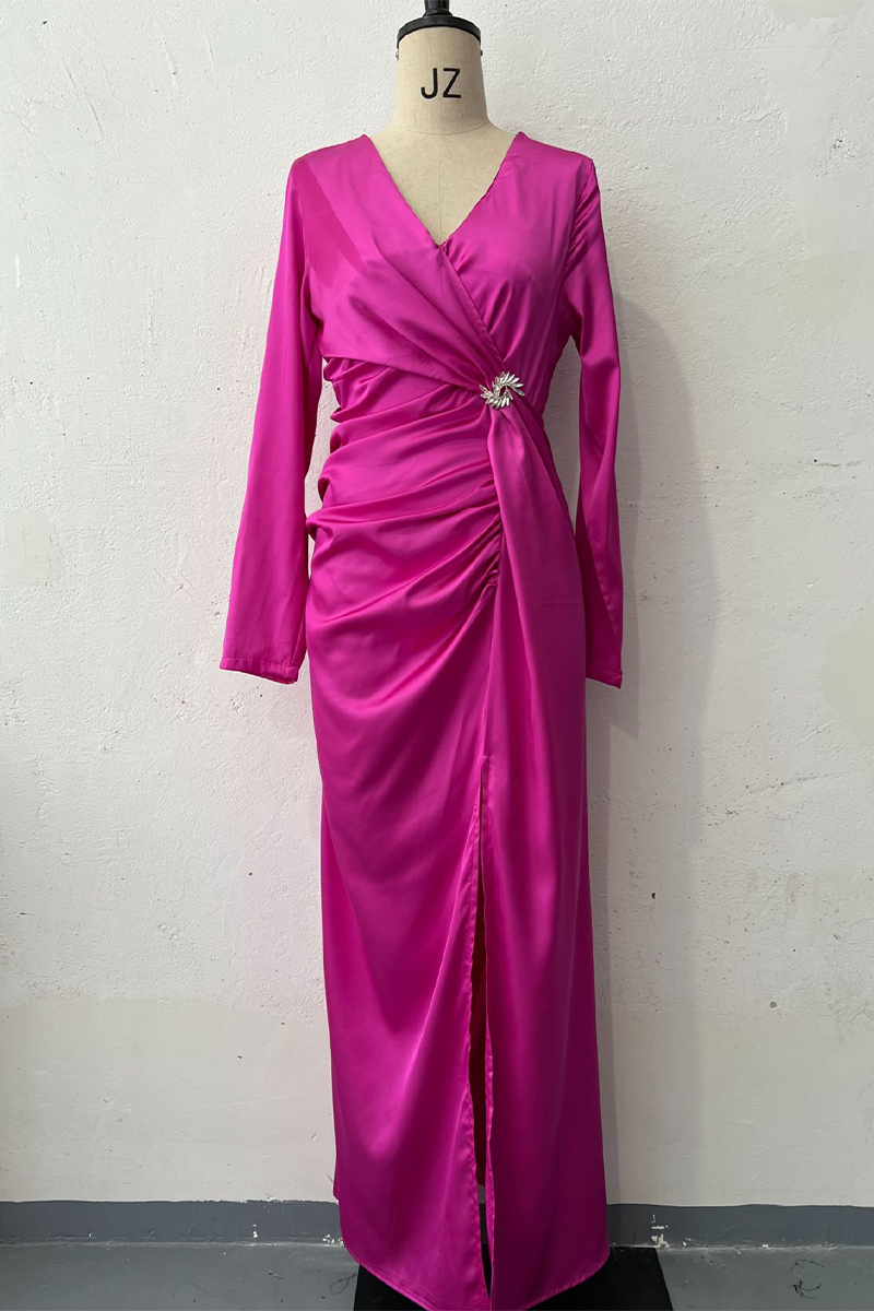 Vestidos de noche elegantes con escote en V fruncido y aberturas caladas (4 colores)