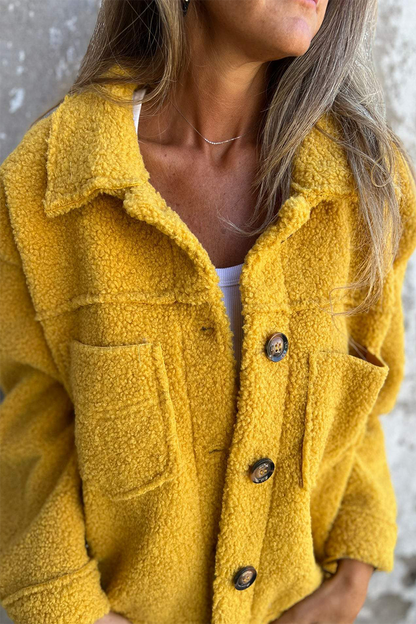 Prendas de abrigo informales de diario con botones y bolsillos, cuello vuelto y esponjoso (3 colores)