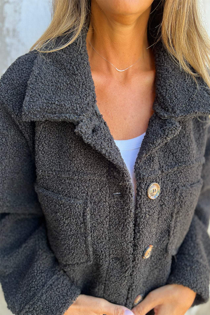 Prendas de abrigo informales de diario con botones y bolsillos, cuello vuelto y esponjoso (3 colores)