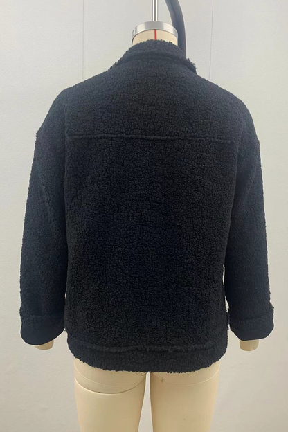 Prendas de abrigo informales de diario con botones y bolsillos, cuello vuelto y esponjoso (3 colores)