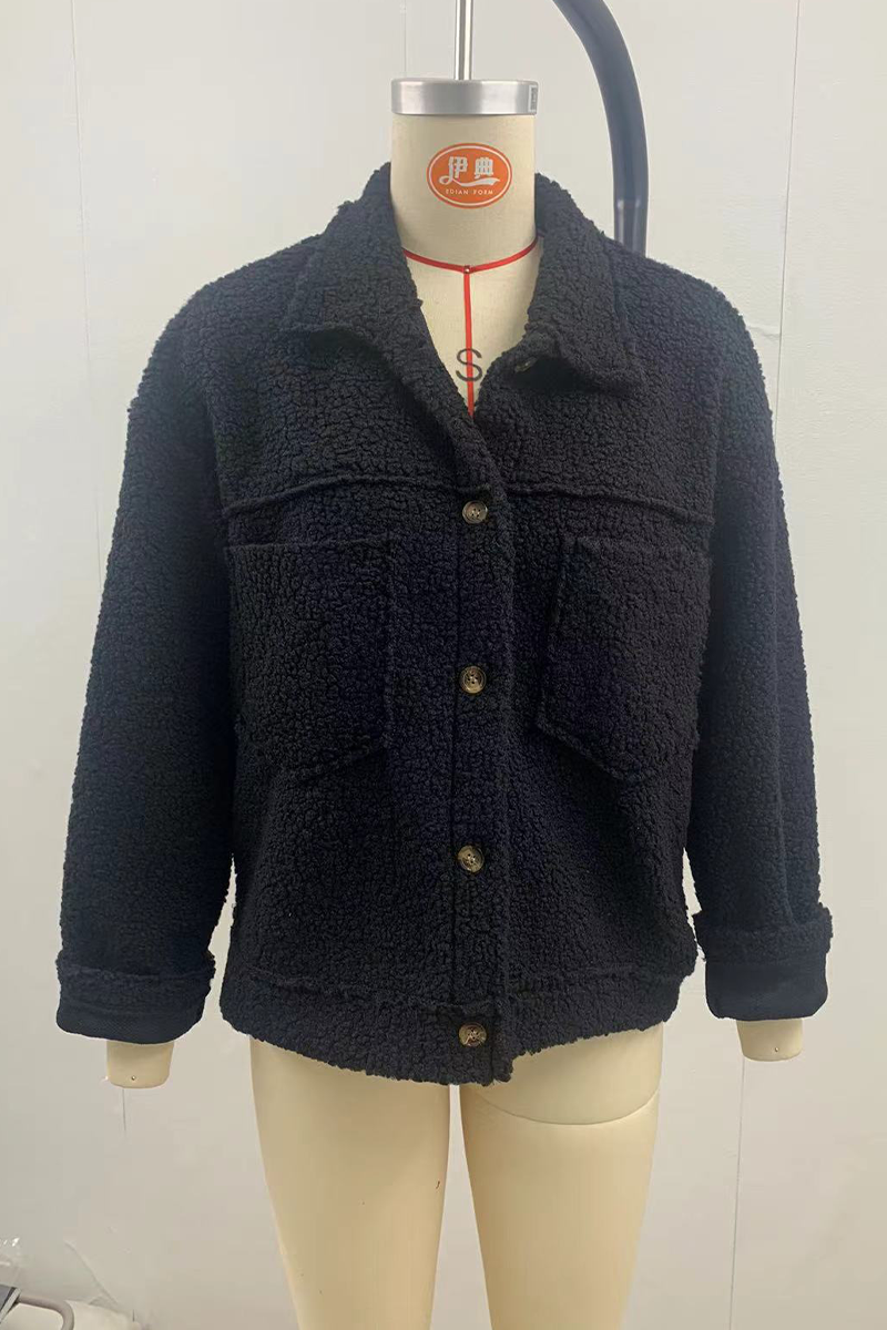 Prendas de abrigo informales de diario con botones y bolsillos, cuello vuelto y esponjoso (3 colores)