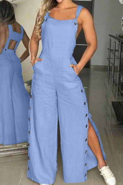 Monos casuales con botones, espalda descubierta y tirantes finos (5 colores)