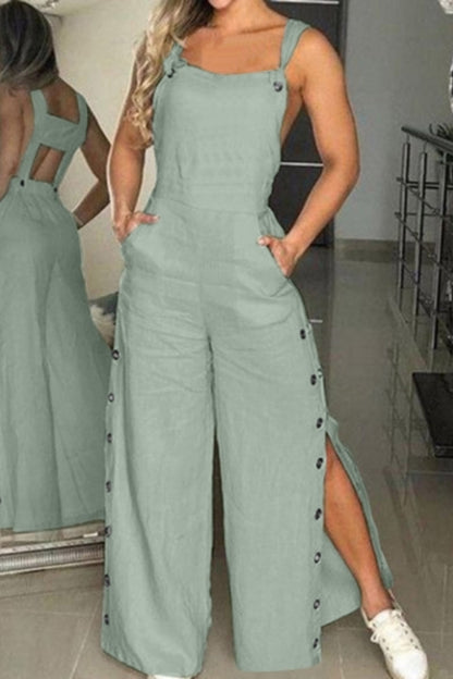 Monos casuales con botones, espalda descubierta y tirantes finos (5 colores)