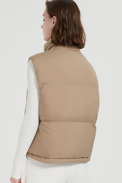 Chalecos casuales de cuello mandarín con cremallera y bolsillo de uso diario de plumón de pato blanco (contenido de plumón 86% ~ 90%)