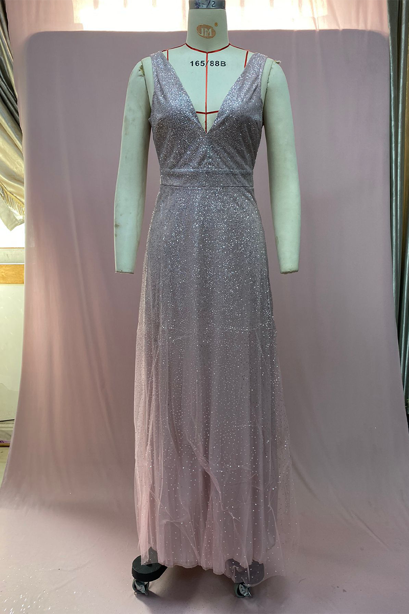 Vestidos de noche sexys con escote en V y lentejuelas degradadas