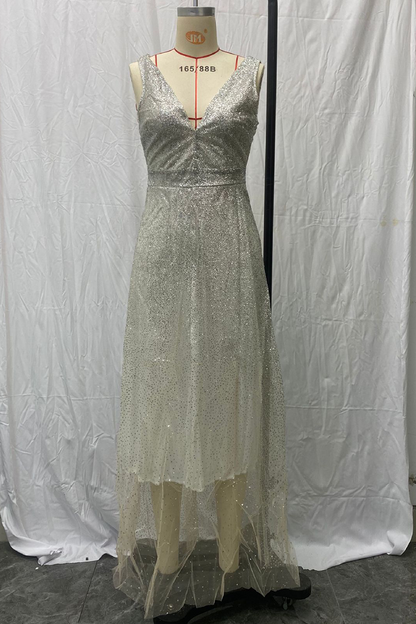 Vestidos de noche sexys con escote en V y lentejuelas degradadas