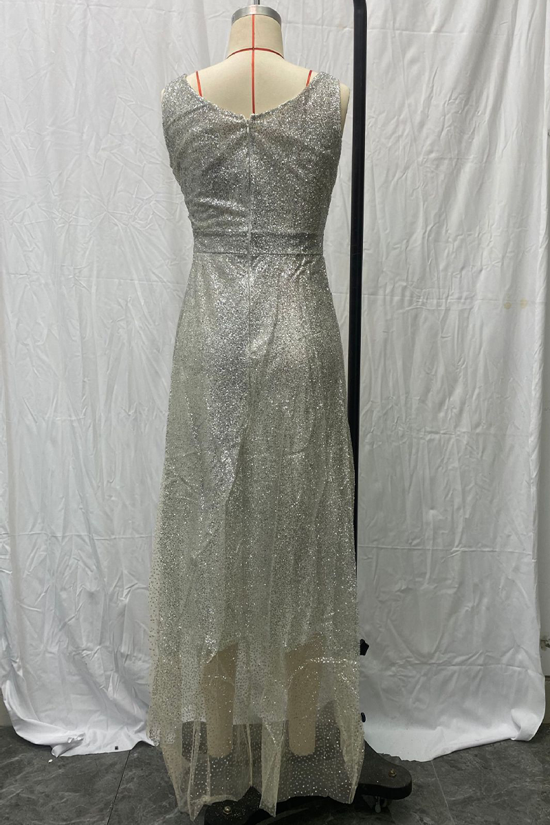 Vestidos de noche sexys con escote en V y lentejuelas degradadas