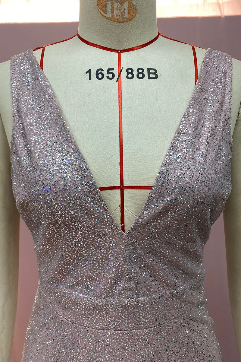 Vestidos de noche sexys con escote en V y lentejuelas degradadas