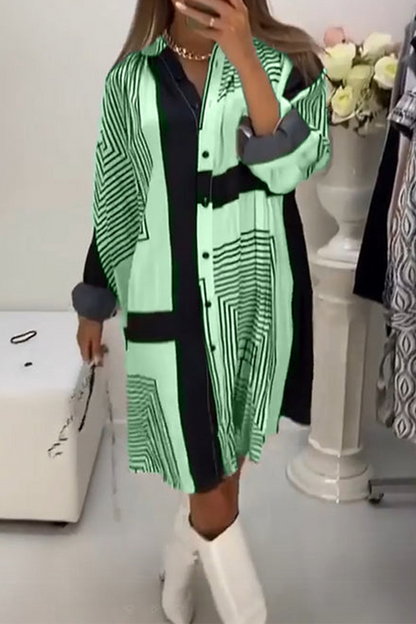 Vestido camisero informal con cuello en V, rayas y botones en contraste (3 colores)